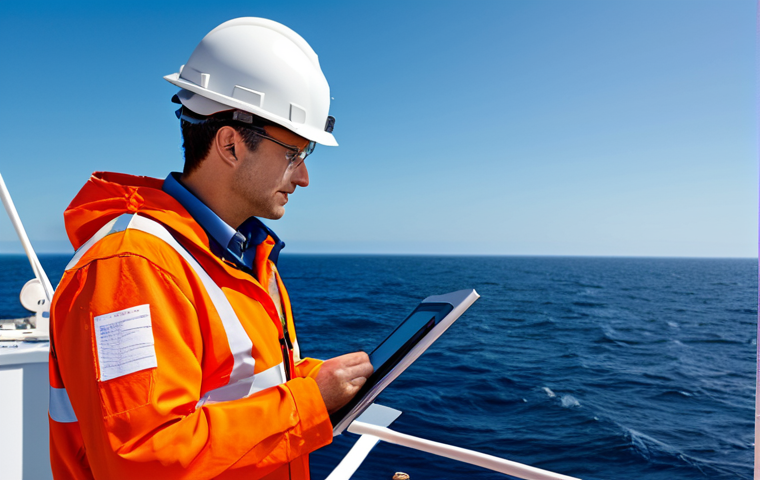 **

A maritime engineer, fully clothed in appropriate attire, standing on a research vessel at sea. The scene depicts data collection with GIS equipment, focusing on ocean depth and currents. Background shows a clear sky and calm ocean. Safe for work, appropriate content, professional, perfect anatomy, natural proportions, high quality image, modest clothing.

**