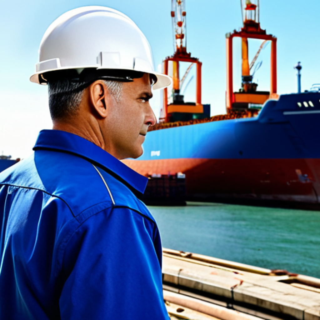 해양공학 해양 교육 및 교재 - **Image Prompt:** A fully clothed, professional marine engineer in appropriate attire, inspecting a ...