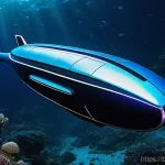 해양공학 해양연구소 동향 - **Prompt:** "A sleek, futuristic Autonomous Underwater Vehicle (AUV) with softly glowing blue and wh...