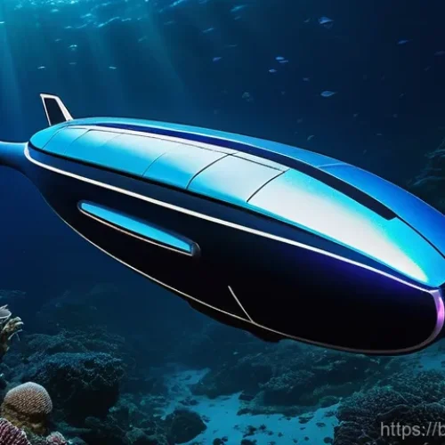 해양공학 해양연구소 동향 - **Prompt:** "A sleek, futuristic Autonomous Underwater Vehicle (AUV) with softly glowing blue and wh...