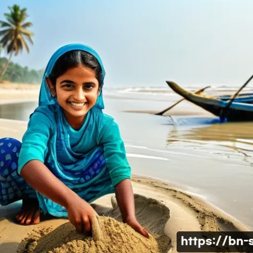 해양공학 해양 생태계 보호 - **Prompt:** A young Bengali girl, around 7 years old, wearing a traditional salwar kameez with a bri...