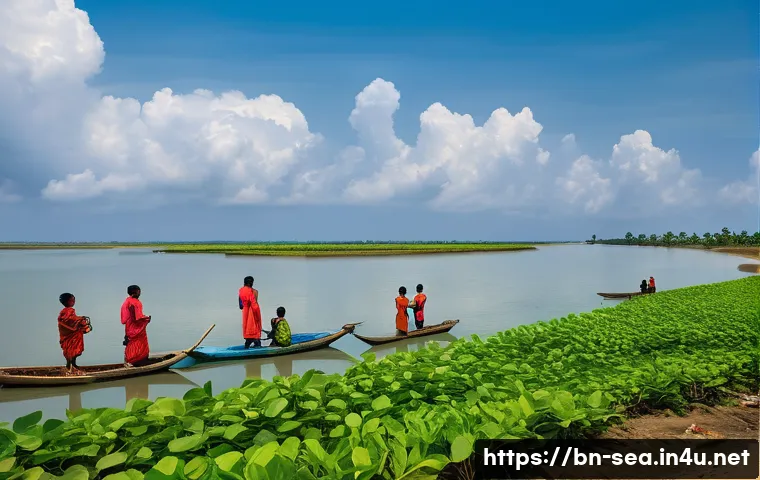해양공학 해양 재난 관리 - **Coastal Resilience and Mangrove Restoration:**
    "A vibrant, optimistic scene on the coast of Ba...