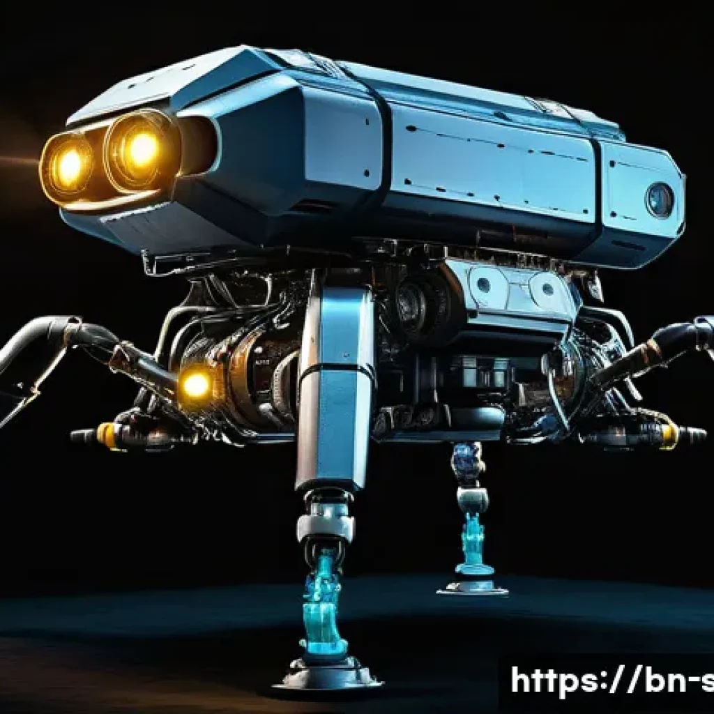 해양공학 수중 로봇 - A highly detailed underwater scene showcasing a state-of-the-art deep-sea exploration robot navigati...