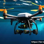 해양공학 해양 AI 자동화 - A high-tech underwater drone equipped with robotic arms collecting marine soil and water samples in ...
